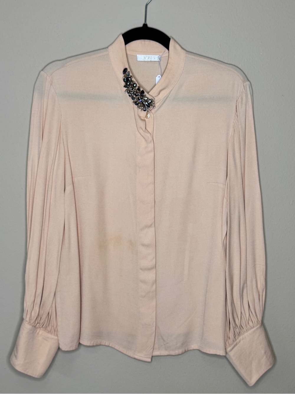 Bejeweled Collar Cream Button-Down Blouse - Women's Top